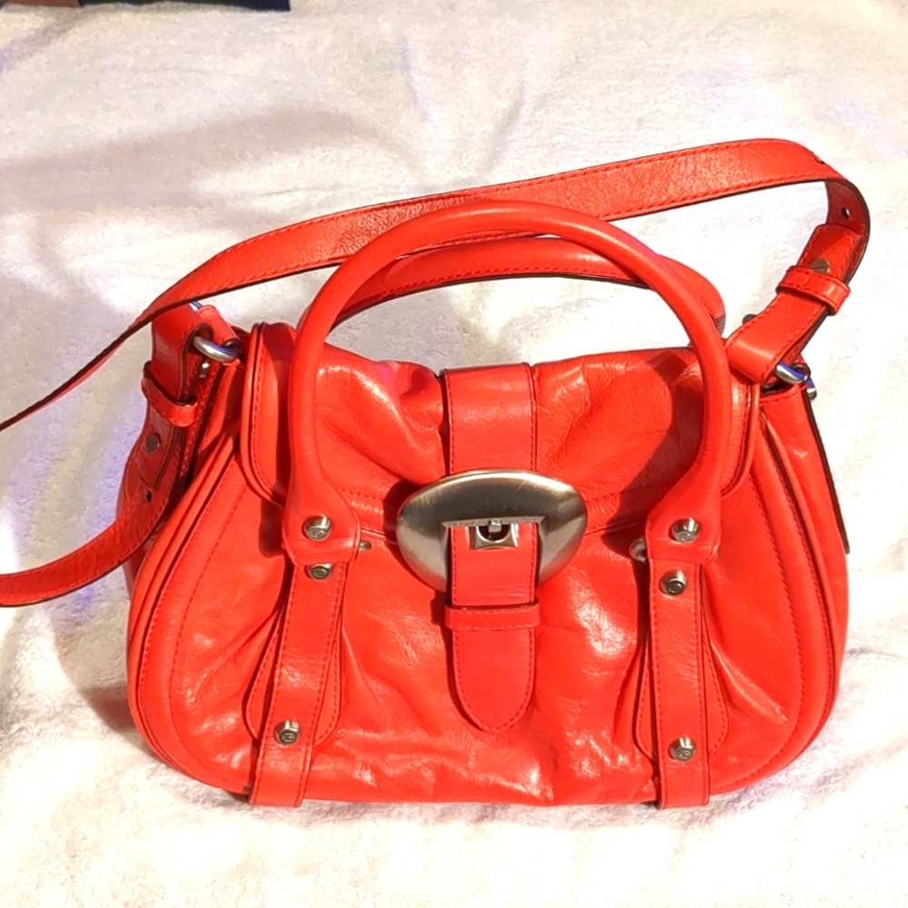 Francesco Biasia Handbag Purse Satchel - Calf Leather - Coral Color- Ex Cond